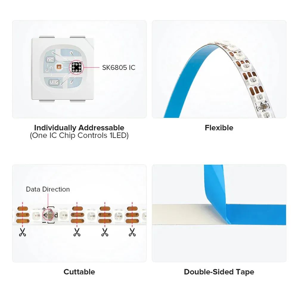 SK6805 RGBIC (Similar WS2812B) 2020 Narrow SMD Individually Addressable LED Strip Light 4MM Width Smart Flexible Tape DC5V IP30