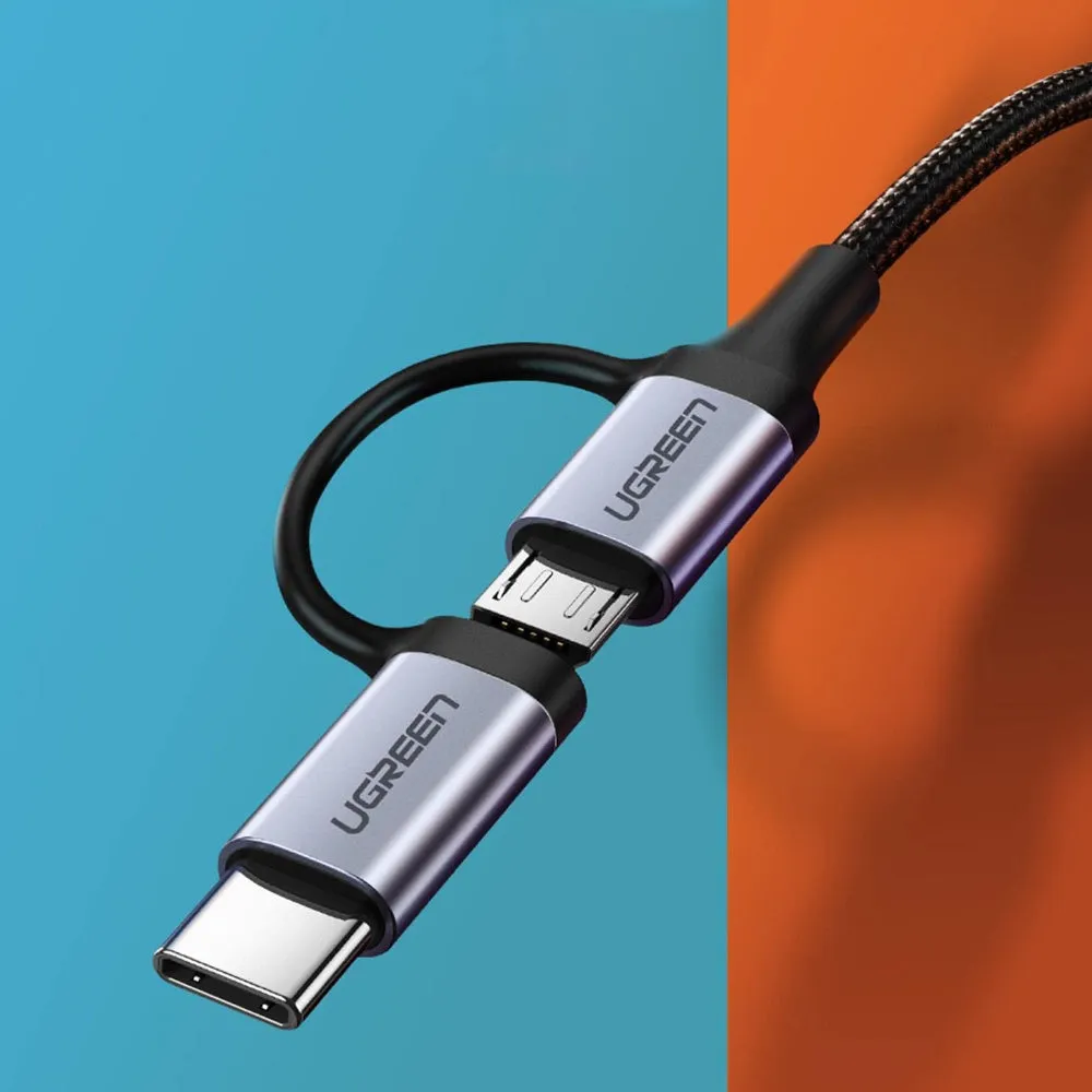 UGREEN 1m USB A to Micro USB   USB Type C Cable with Fast Charging Feature, 480 Mbps of Data Transfer, and Aluminum Alloy   Nylon Braided Material for Windows, Mac OS, Linux, and Smartphones