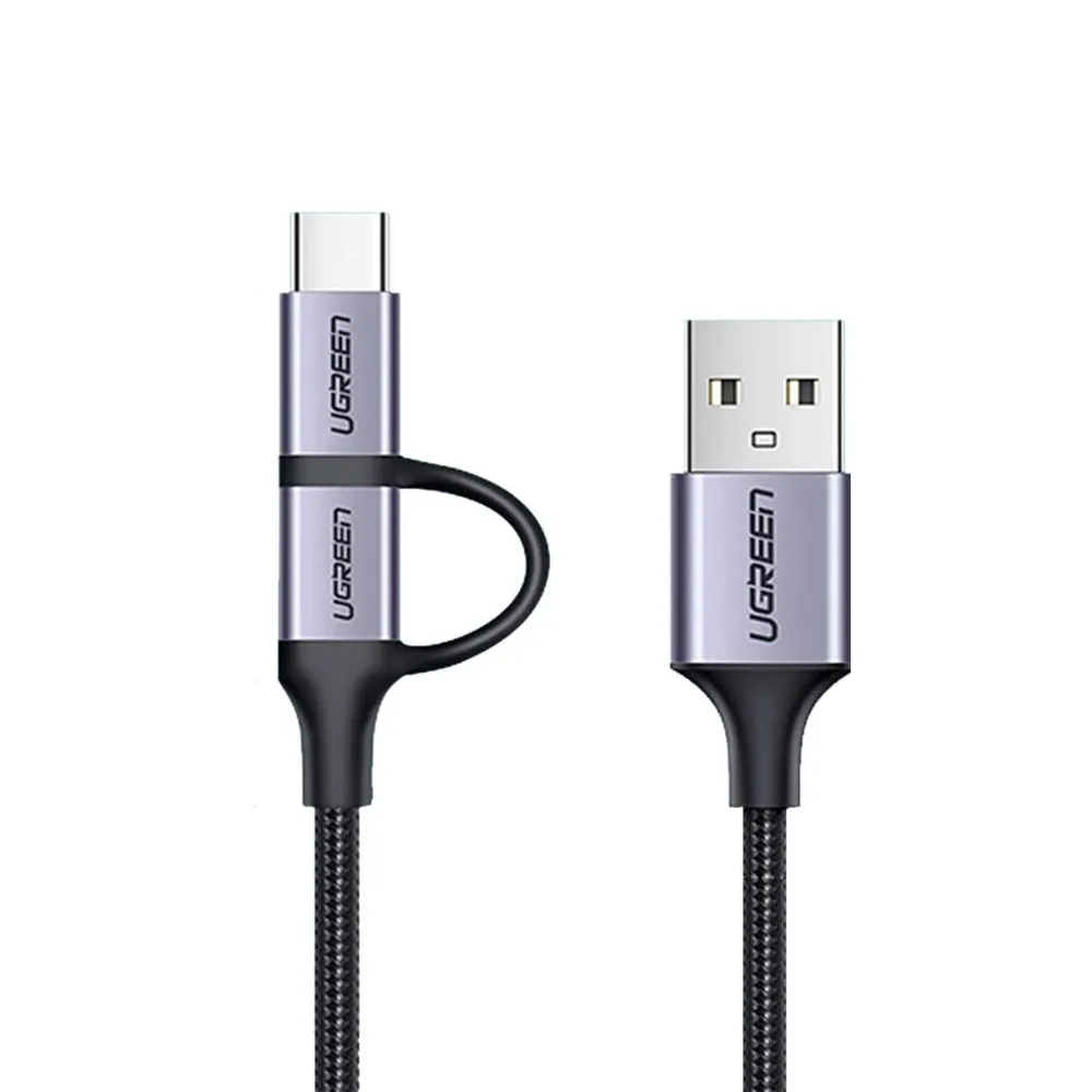 UGREEN 1m USB A to Micro USB   USB Type C Cable with Fast Charging Feature, 480 Mbps of Data Transfer, and Aluminum Alloy   Nylon Braided Material for Windows, Mac OS, Linux, and Smartphones