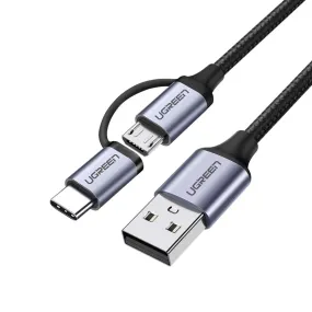 UGREEN 1m USB A to Micro USB   USB Type C Cable with Fast Charging Feature, 480 Mbps of Data Transfer, and Aluminum Alloy   Nylon Braided Material for Windows, Mac OS, Linux, and Smartphones