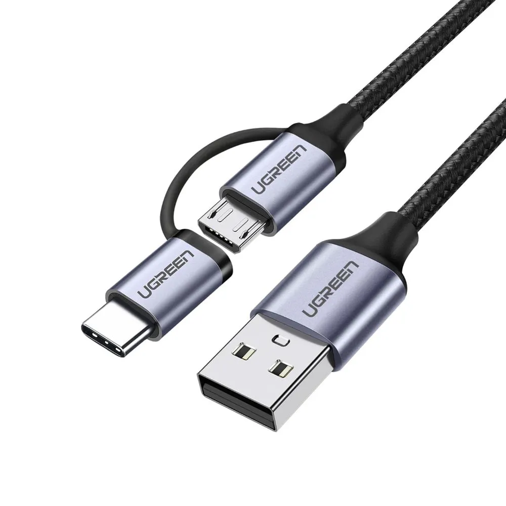 UGREEN 1m USB A to Micro USB   USB Type C Cable with Fast Charging Feature, 480 Mbps of Data Transfer, and Aluminum Alloy   Nylon Braided Material for Windows, Mac OS, Linux, and Smartphones