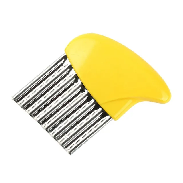Wave onion potato slices wrinkled french fries salad corrugated cutting chopped potato slices knife