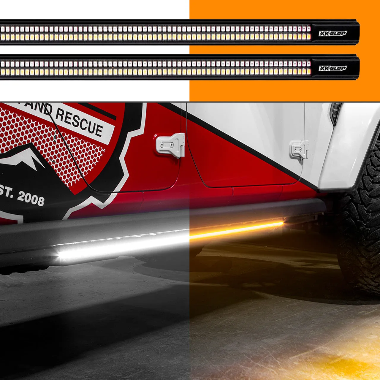 XKGlow White/ Amber Running Board Step Led Light Bar w/ Turn Signal - 48" or 60"